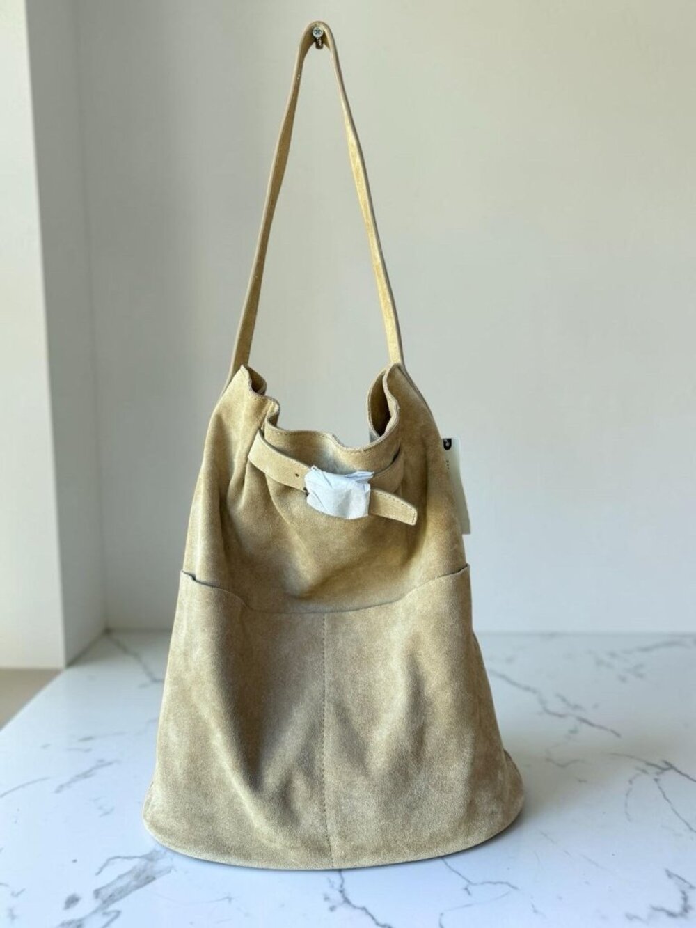 Anthropologie Tan Suede Hobo Shoulder Bag Cow Suede Leather NWT MSRP $178